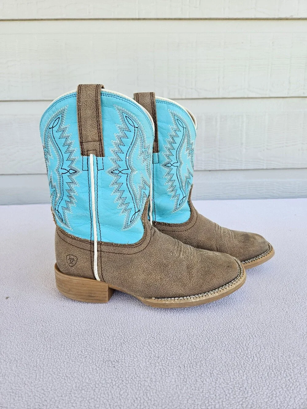 Ariat Bristo Square Toe Western Cowboy Boots Toddler SZ 10 Brown Turquoise